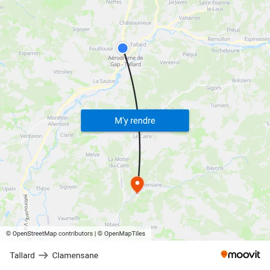 Tallard to Clamensane map