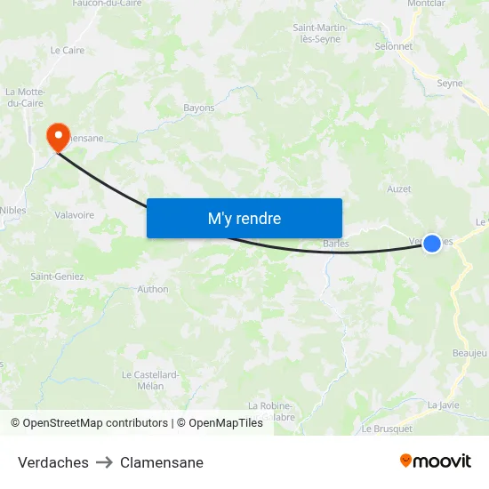 Verdaches to Clamensane map