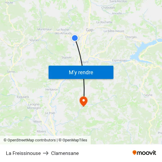 La Freissinouse to Clamensane map