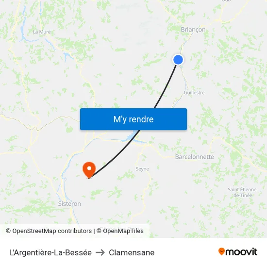 L'Argentière-La-Bessée to Clamensane map