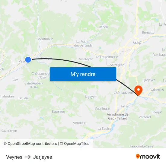 Veynes to Jarjayes map
