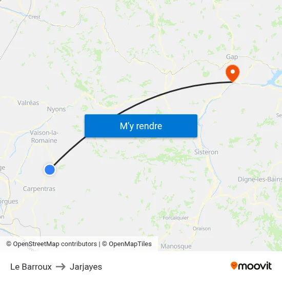 Le Barroux to Jarjayes map
