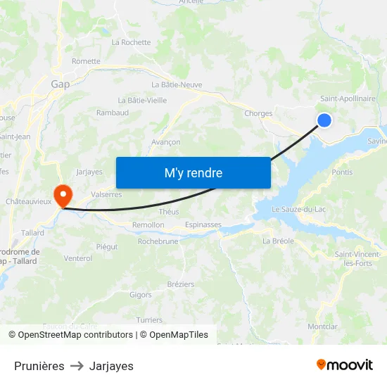 Prunières to Jarjayes map
