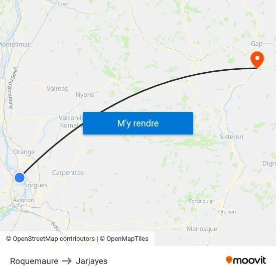 Roquemaure to Jarjayes map