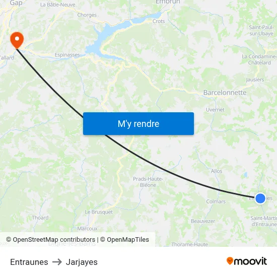Entraunes to Jarjayes map