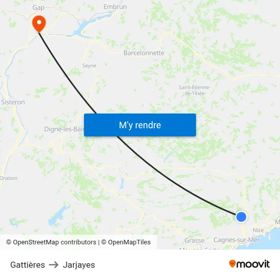 Gattières to Jarjayes map