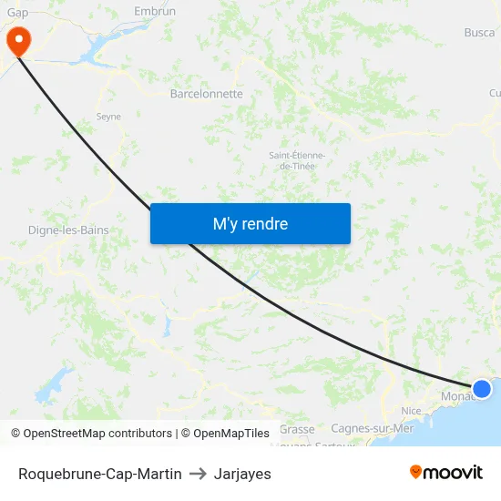 Roquebrune-Cap-Martin to Jarjayes map