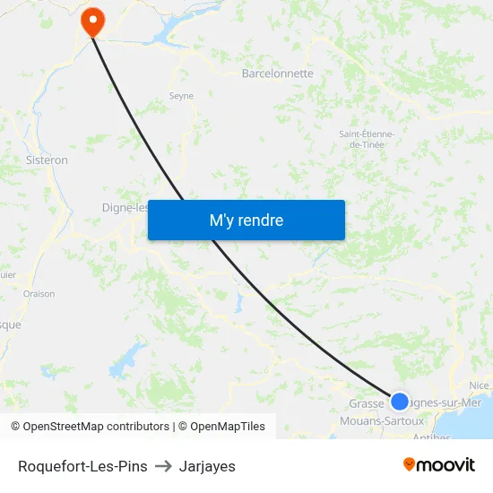 Roquefort-Les-Pins to Jarjayes map