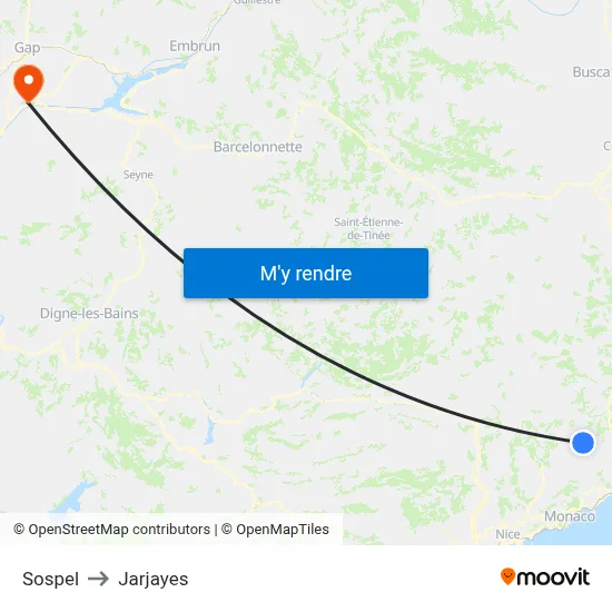 Sospel to Jarjayes map