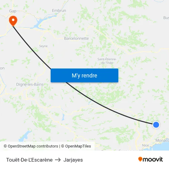 Touët-De-L'Escarène to Jarjayes map