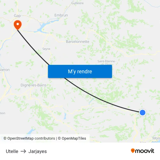 Utelle to Jarjayes map