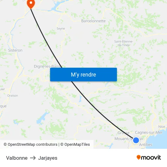 Valbonne to Jarjayes map