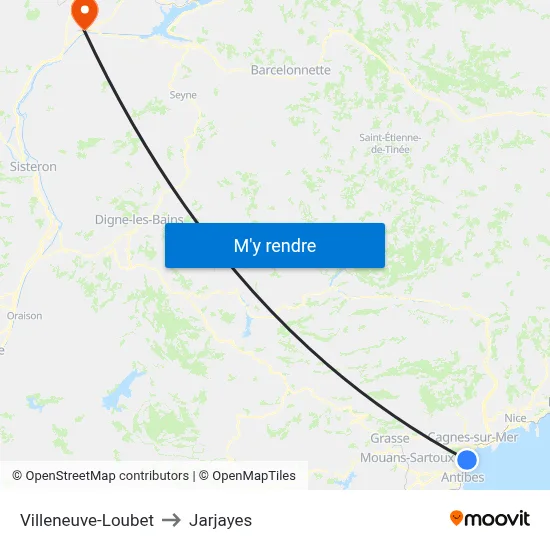 Villeneuve-Loubet to Jarjayes map