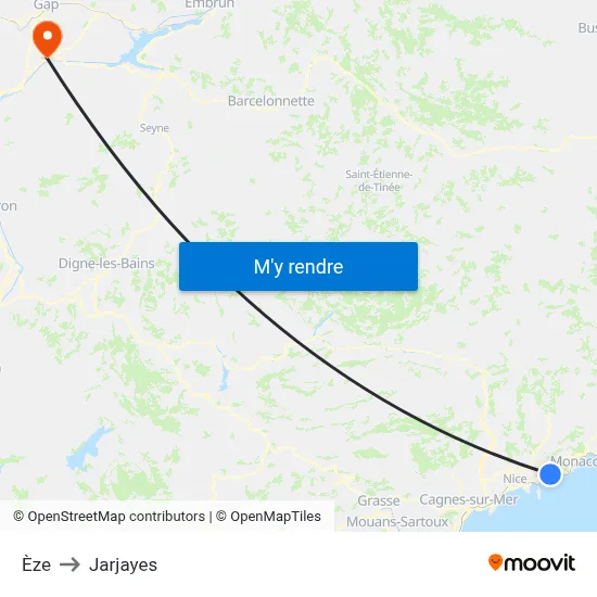 Èze to Jarjayes map