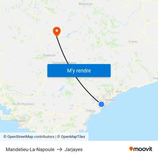 Mandelieu-La-Napoule to Jarjayes map