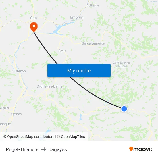 Puget-Théniers to Jarjayes map