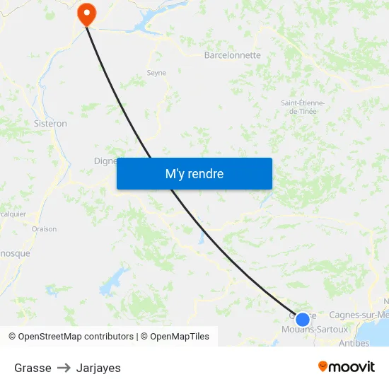Grasse to Jarjayes map