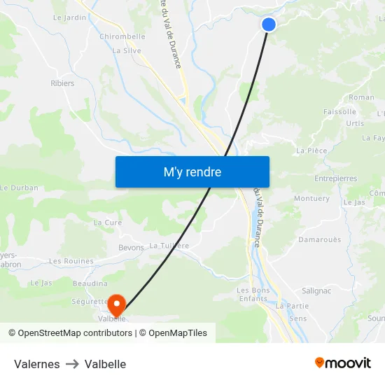 Valernes to Valbelle map