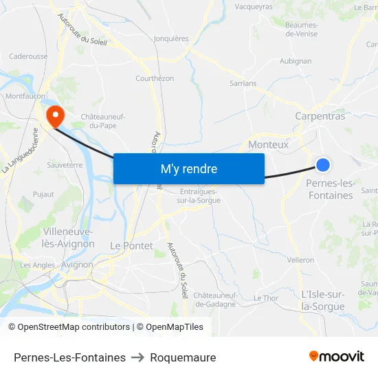 Pernes-Les-Fontaines to Roquemaure map
