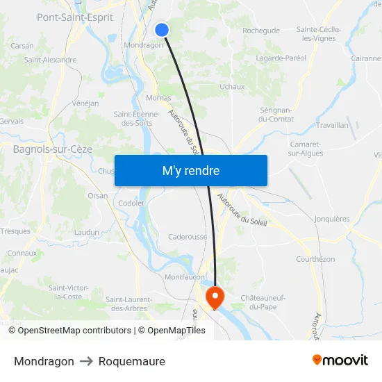 Mondragon to Roquemaure map