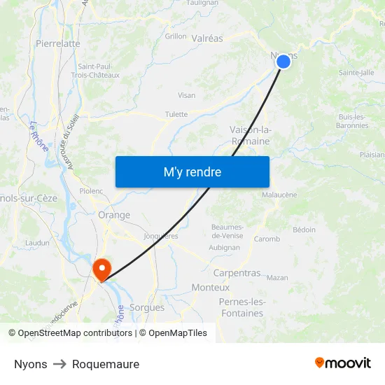 Nyons to Roquemaure map
