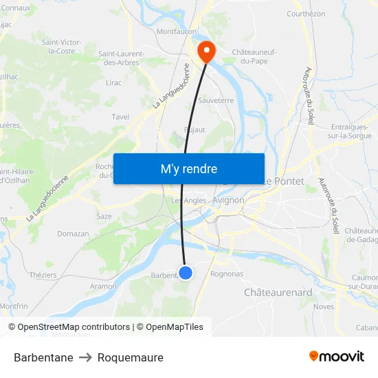 Barbentane to Roquemaure map