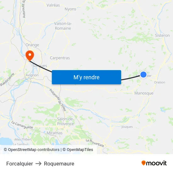 Forcalquier to Roquemaure map