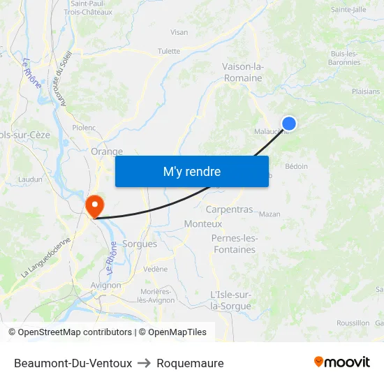 Beaumont-Du-Ventoux to Roquemaure map