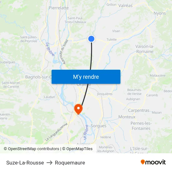 Suze-La-Rousse to Roquemaure map