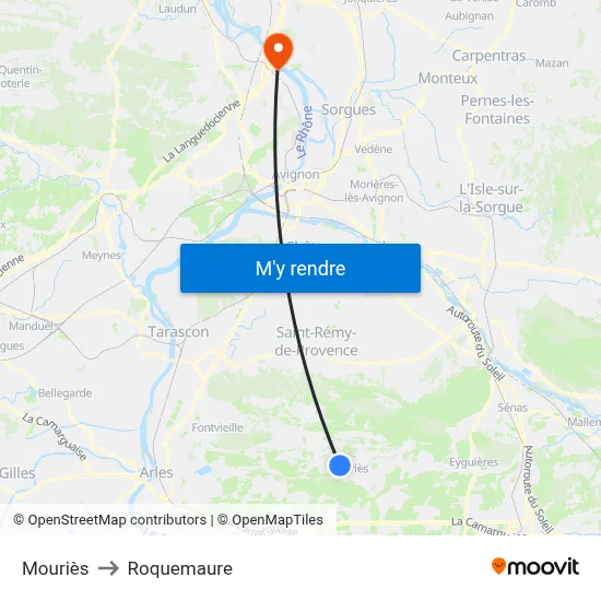 Mouriès to Roquemaure map