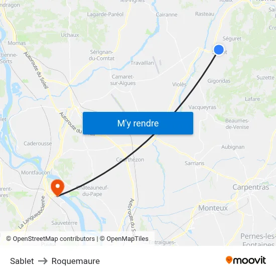 Sablet to Roquemaure map