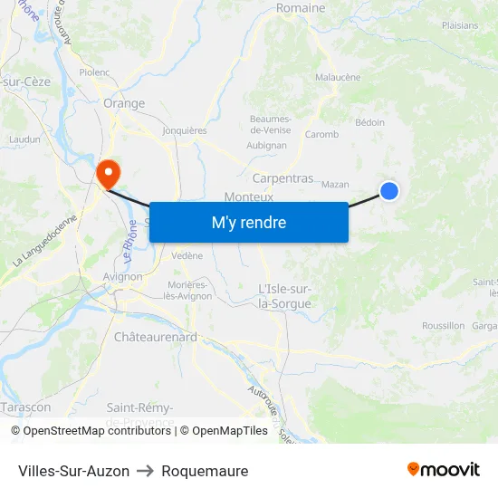Villes-Sur-Auzon to Roquemaure map
