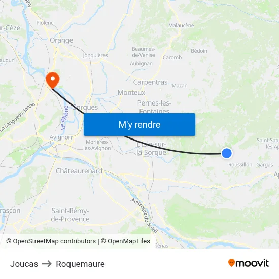 Joucas to Roquemaure map