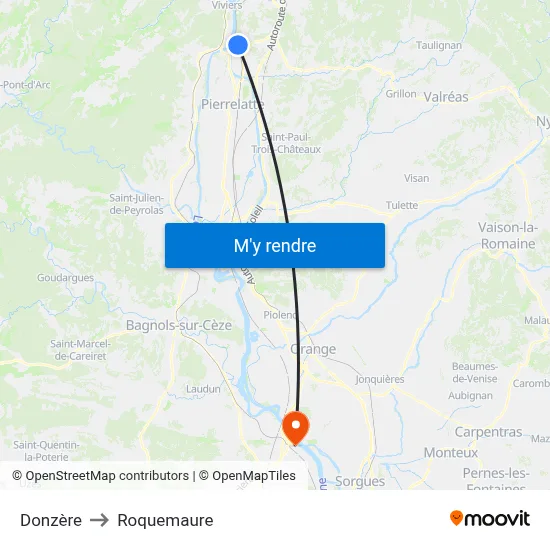 Donzère to Roquemaure map