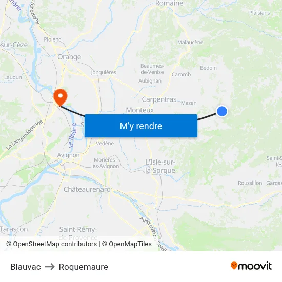 Blauvac to Roquemaure map