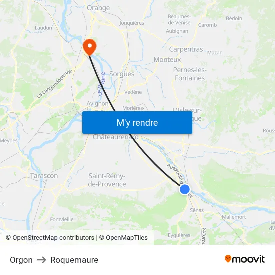 Orgon to Roquemaure map