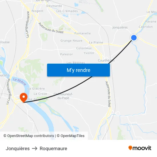 Jonquières to Roquemaure map