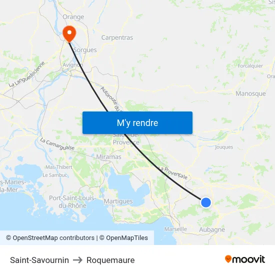 Saint-Savournin to Roquemaure map