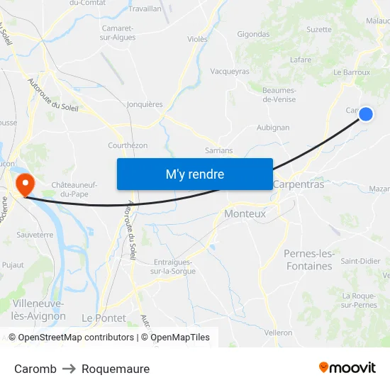 Caromb to Roquemaure map