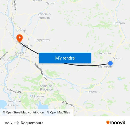 Volx to Roquemaure map