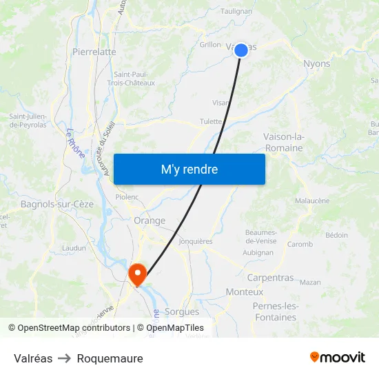 Valréas to Roquemaure map