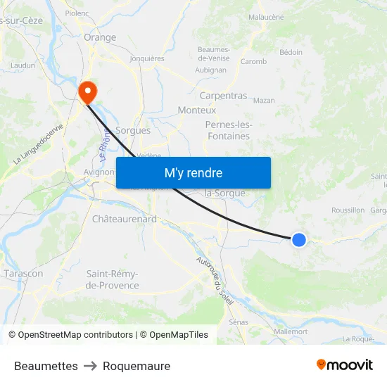 Beaumettes to Roquemaure map