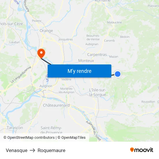 Venasque to Roquemaure map