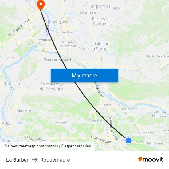 La Barben to Roquemaure map