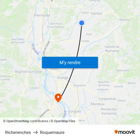 Richerenches to Roquemaure map