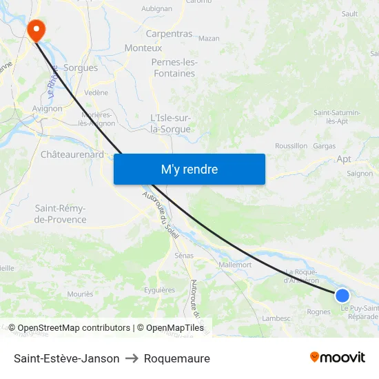 Saint-Estève-Janson to Roquemaure map