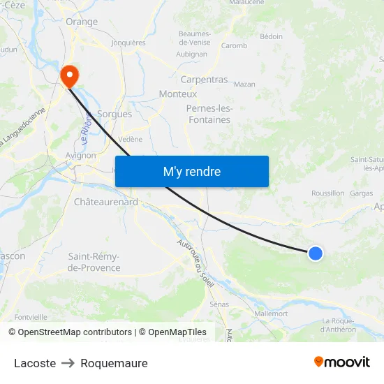 Lacoste to Roquemaure map