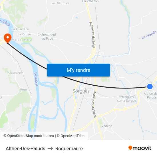 Althen-Des-Paluds to Roquemaure map