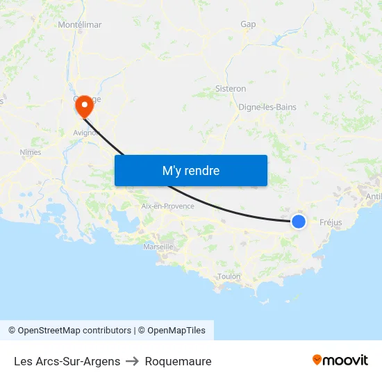 Les Arcs-Sur-Argens to Roquemaure map