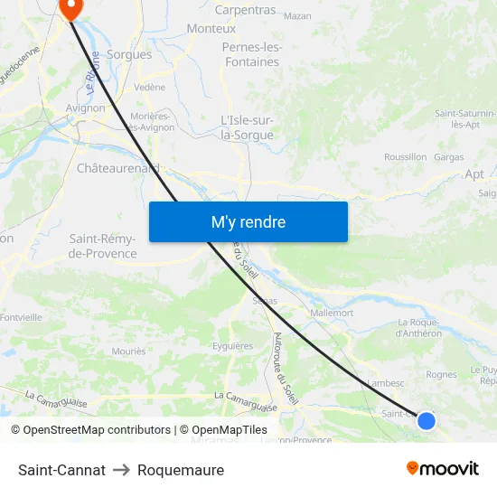 Saint-Cannat to Roquemaure map